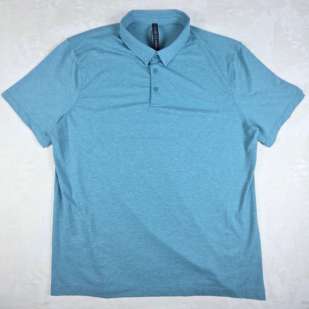 Lululemon Evolution Polo Shirt Mens XXL Teal Blue Short Sleeve Golf Performance